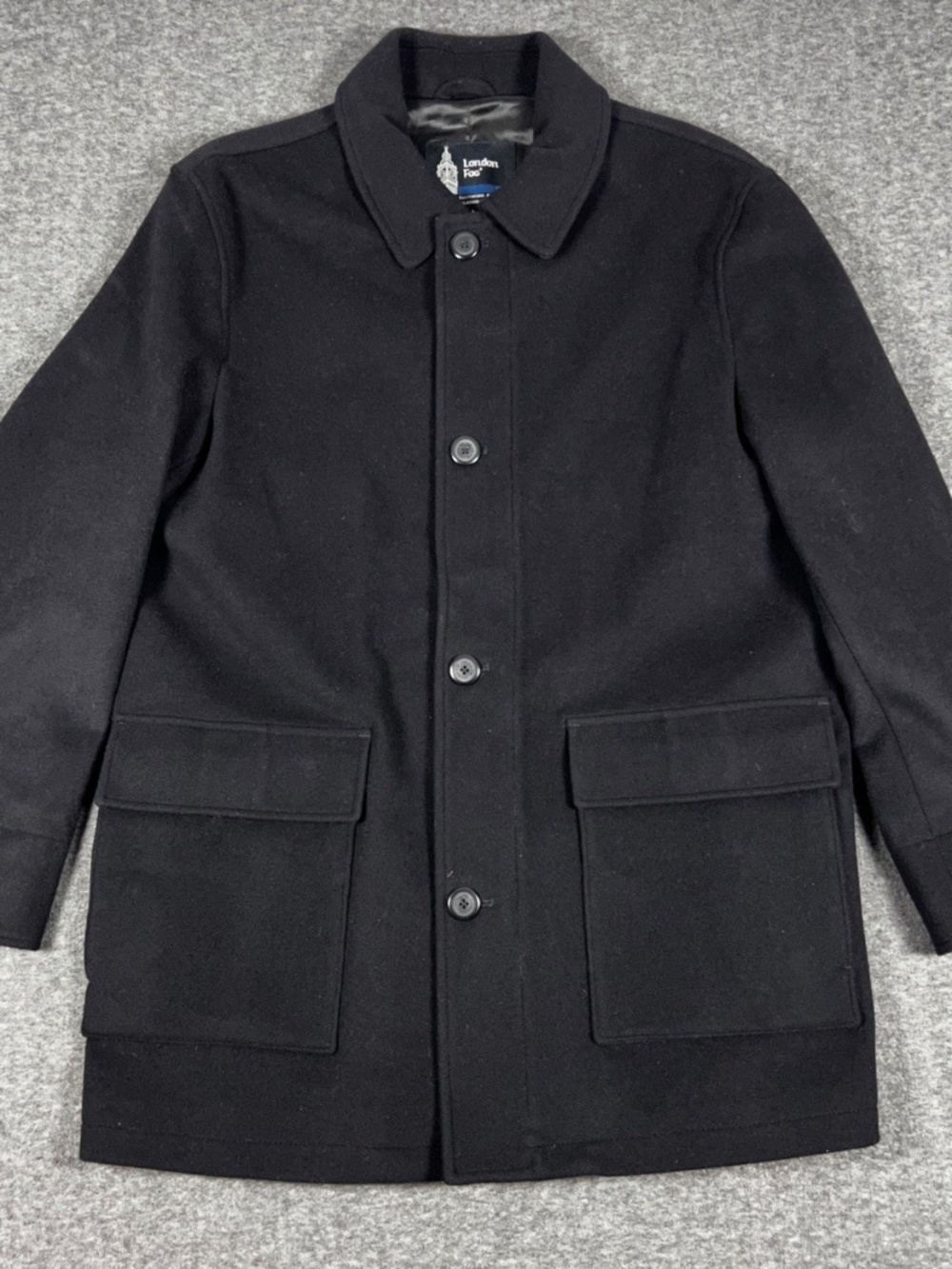 London Fog Wool Cashmere Overcoat Trenchcoat Pea Coat Men's Large Black Jacket